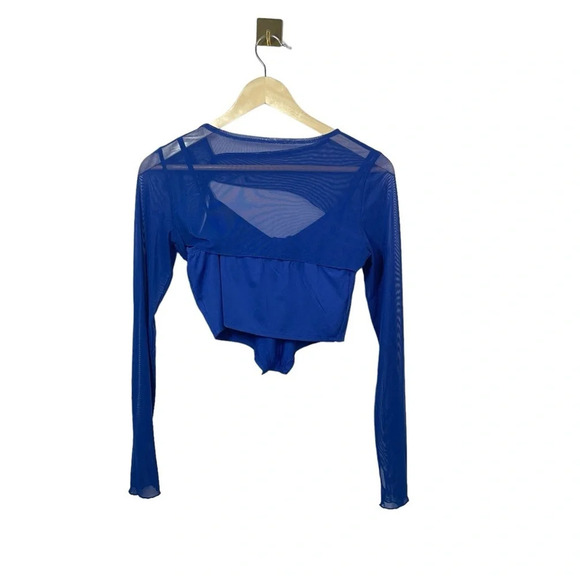 2 Piece Corset Crop Top and Mesh Overlay in Royal Blue Size M - Picture 7 of 9